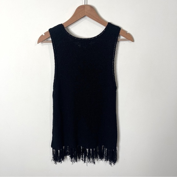 PEPIN Anthropolgie Black Knit Fringed Tank Top Size Medium - Picture 5 of 6